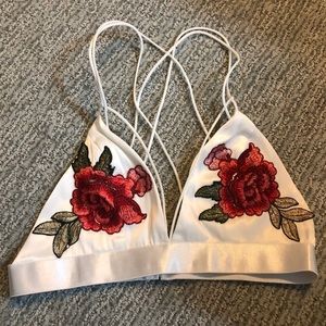 LF rose strappy bralette white